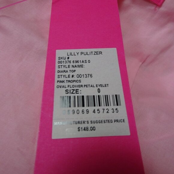 Lilly Pulitzer Diara Pink Eyelet Lace Top Peplum Sleeveless Size 0 - Picture 10 of 10